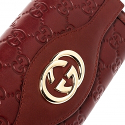 مملوكة مسبقًا Gucci Red Guccissima Leather Interlocking G Continental Wallet