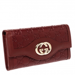 مملوكة مسبقًا Gucci Red Guccissima Leather Interlocking G Continental Wallet