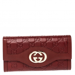 مملوكة مسبقًا Gucci Red Guccissima Leather Interlocking G Continental Wallet