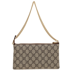 Pre Owned Gucci Beige GG Supreme Canvas Linea Bee Wristlet Clutch