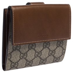 Gucci Beige/Tan GG Supreme Coated Canvas and Leather French Flap Wallet