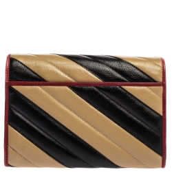 مملوكة مسبقًا Gucci Black/Beige Diagonal Quilt Leather GG Marmont Torchon Wallet on Chain