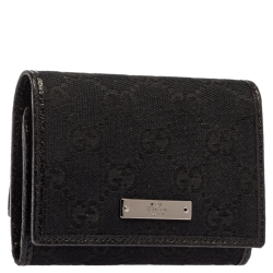 Gucci Black GG Canvas and Leather Card Holder