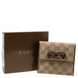 مملوكة مسبقًا Gucci Beige/Gold GG Canvas and Leather Princy Compact Wallet