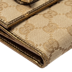 مملوكة مسبقًا Gucci Beige/Gold GG Canvas and Leather Princy Compact Wallet