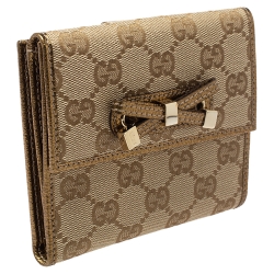 مملوكة مسبقًا Gucci Beige/Gold GG Canvas and Leather Princy Compact Wallet