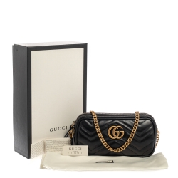 مملوكة مسبقًا Gucci Black Matelasse Leather GG Marmont Triple Zip Chain Bag