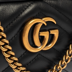 مملوكة مسبقًا Gucci Black Matelasse Leather GG Marmont Triple Zip Chain Bag