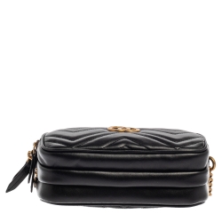 مملوكة مسبقًا Gucci Black Matelasse Leather GG Marmont Triple Zip Chain Bag