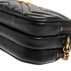 مملوكة مسبقًا Gucci Black Matelasse Leather GG Marmont Triple Zip Chain Bag