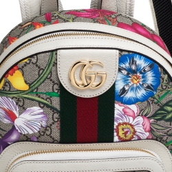 Pre Owned Gucci Multicolor GG Supreme Canvas and Leather Small Ophidia Flora Backpack