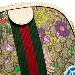 Pre Owned Gucci Beige/Off White Flora GG Supreme Canvas and Leather Small Ophidia Crossbody Bag