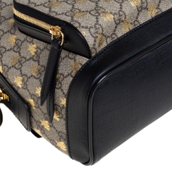 Pre Owned Gucci Beige/Black GG Supreme Canvas and Leather Bees Backpack