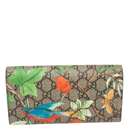 مملوكة مسبقًا Gucci Beige Bird Print Supreme Canvas Continental Wallet