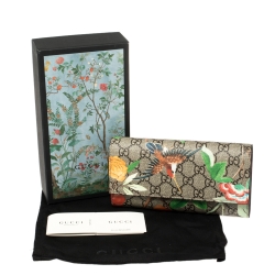 مملوكة مسبقًا Gucci Beige Bird Print Supreme Canvas Continental Wallet