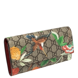 مملوكة مسبقًا Gucci Beige Bird Print Supreme Canvas Continental Wallet
