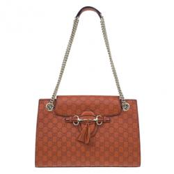 Pre Owned حقيبة غوتشي إميلي كبيرة جلد غوتشيسيما برتقالي للكتف