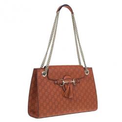 Pre Owned حقيبة غوتشي إميلي كبيرة جلد غوتشيسيما برتقالي للكتف