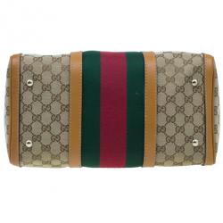 Pre Owned Gucci Original GG Brown Canvas Medium Vintage Web Boston Bag
