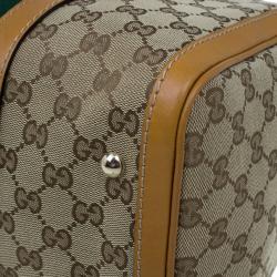 Pre Owned Gucci Original GG Brown Canvas Medium Vintage Web Boston Bag