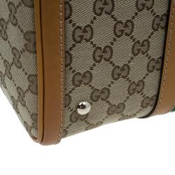 Pre Owned Gucci Original GG Brown Canvas Medium Vintage Web Boston Bag