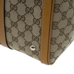 Pre Owned Gucci Original GG Brown Canvas Medium Vintage Web Boston Bag