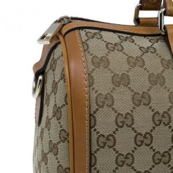 Pre Owned Gucci Original GG Brown Canvas Medium Vintage Web Boston Bag