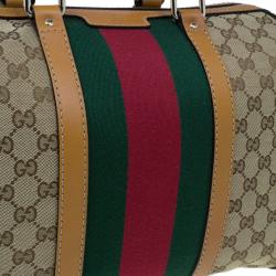 Pre Owned Gucci Original GG Brown Canvas Medium Vintage Web Boston Bag