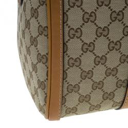 Pre Owned Gucci Original GG Brown Canvas Medium Vintage Web Boston Bag
