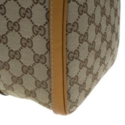 Pre Owned Gucci Original GG Brown Canvas Medium Vintage Web Boston Bag