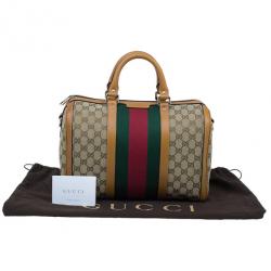 Pre Owned Gucci Original GG Brown Canvas Medium Vintage Web Boston Bag