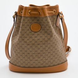 Pre Owned Gucci x Disney Beige/Brown Micro GG Canvas and Leather Small Mickey Mouse Print Bucket Bag 