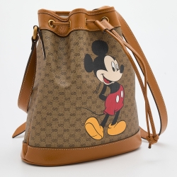 Pre Owned Gucci x Disney Beige/Brown Micro GG Canvas and Leather Small Mickey Mouse Print Bucket Bag 