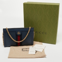 Gucci Blue Leather Small Ophidia Web Shoulder Bag