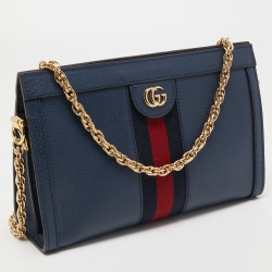 Gucci Blue Leather Small Ophidia Web Shoulder Bag