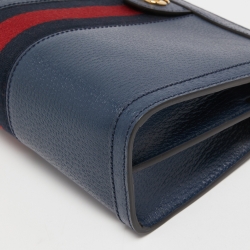 Gucci Blue Leather Small Ophidia Web Shoulder Bag