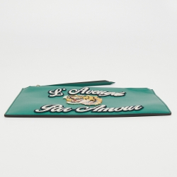 مملوكة مسبقًا Gucci Green Leather L'Aveugle Par Amour Pouch