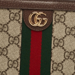 Pre Owned Gucci Beige/Brown GG Supreme Canvas and Leather Ophidia Pouch