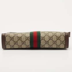 Pre Owned Gucci Beige/Brown GG Supreme Canvas and Leather Ophidia Pouch