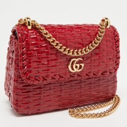 Gucci Red Glazed Wicker Mini Cestino Shoulder Bag