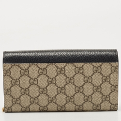 Pre Owned Gucci Black/Beige GG Supreme Canvas and Leather GG Marmont Wallet on Chain 