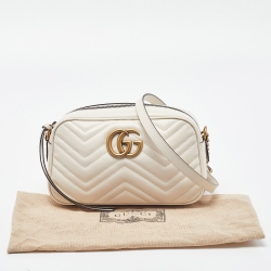 Gucci Off White Matelassé Leather Small GG Marmont Shoulder Bag