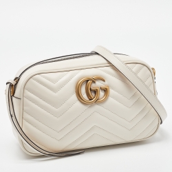 Gucci Off White Matelassé Leather Small GG Marmont Shoulder Bag