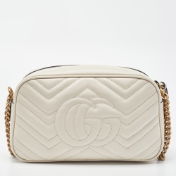 Gucci Off White Matelassé Leather Small GG Marmont Shoulder Bag