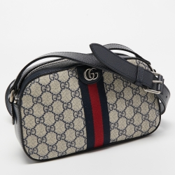 Gucci Beige/Navy Blue GG Supreme Canvas and Leather Ophidia Crossbody Bag