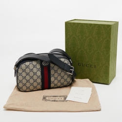 Gucci Beige/Navy Blue GG Supreme Canvas and Leather Ophidia Crossbody Bag