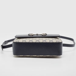Pre Owned Gucci Navy Blue/Beige GG Supreme and Leather Horsebit 1955 Shoulder Bag