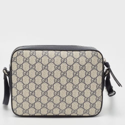 Pre Owned Gucci Navy Blue/Beige GG Supreme and Leather Horsebit 1955 Shoulder Bag