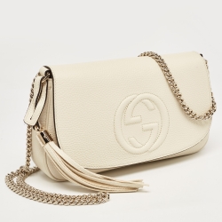 مملوكة مسبقًا Gucci Cream Leather Soho Flap Shoulder Bag