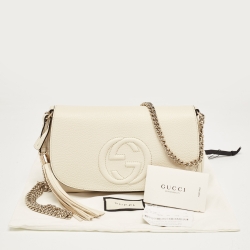 مملوكة مسبقًا Gucci Cream Leather Soho Flap Shoulder Bag